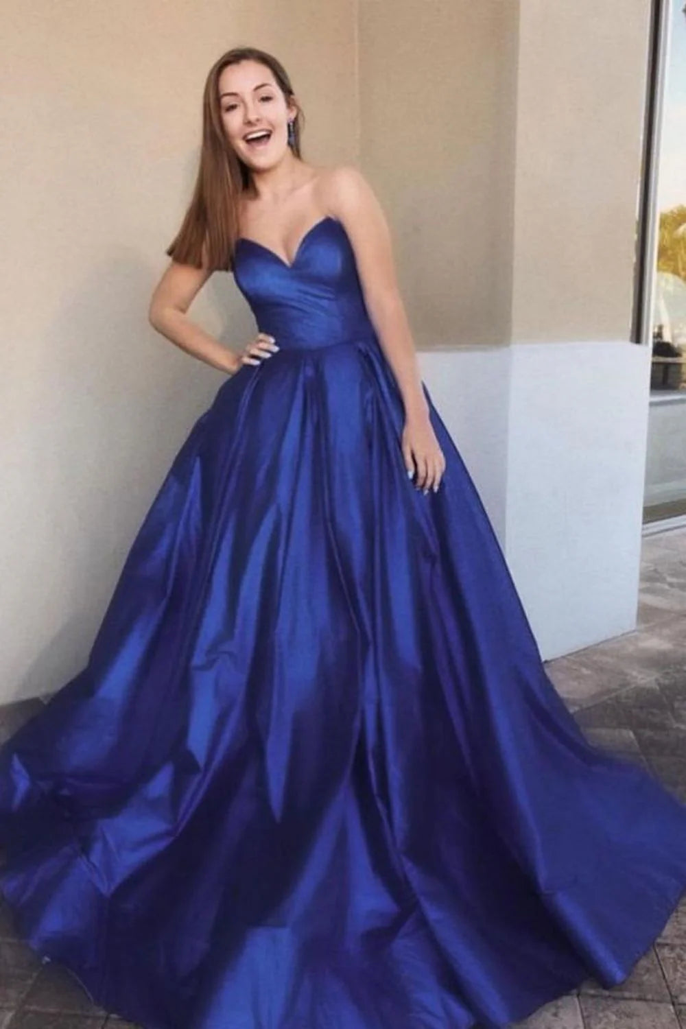 Princess A Line Sweetheart Navy Blue Long Full Of Charm Prom Dress
